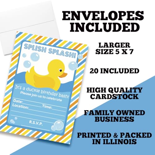 Little Rubber Duckie Birthday Party Fill In Invitations, 20 5