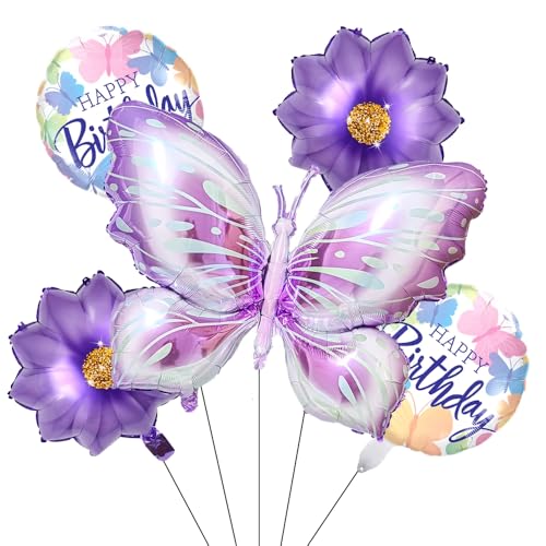 Antwhale Purple Number Balloon Set Pink Purple Butterfly Balloons And Circular Balloons Butterfly Themed Parties Baby Showers GirlsBirthdays Parties Anniversaries Wedding Supplies Dcoration