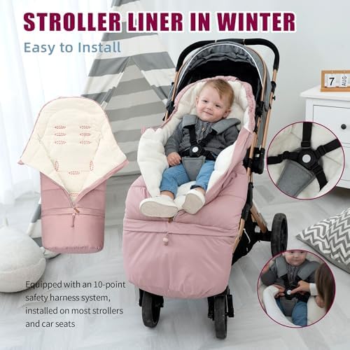 LAT Baby Warm Bunting Bag Universal,Extended and Removable,Stroller Sleeping Bag Cold Weather,Waterproof Toddler Footmuff(Basic,Pink) — view 4