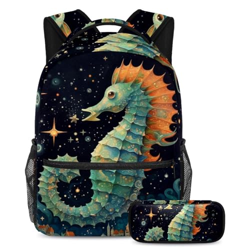 Sac à dos voyage et cours motif hippocampe pour étudiant et ado