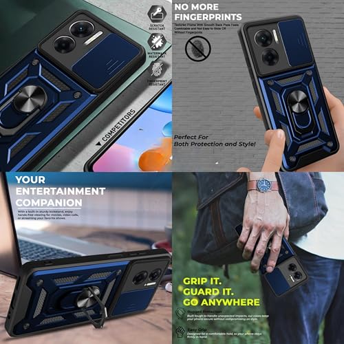 Image of SPAZY CASE Poco X7 Pro 5G Back Case | Heavy Duty Hybrid Case with 360 Degree Rotating Finger Ring Holder + Slider Shutter Camera Protection Cover for Poco X7 Pro 5G 5G - Blue