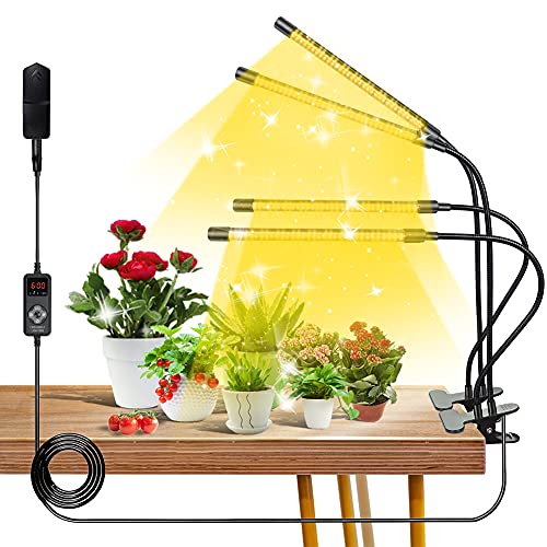 Full Spectrum LED Grow Light, Upgraded 264 LED 4 Head Grow Lights for Indoor Plants with Full Spectrum & Red Blue Spectrum, 9 Dimmable Level, 3/6/9/12H Timer, Adjustable Gooseneck, 4 Switch Modes