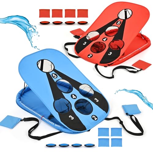 ropoda Pool Cornhole Board Set, 3ft x 2ft Corn Hole Games for Adults, Cornhole Set Floating, Pool Games for Adults, Water and Land Dual-Purpose, Easy Setup, Beach Toys for Family, Beach/Lawn Toys