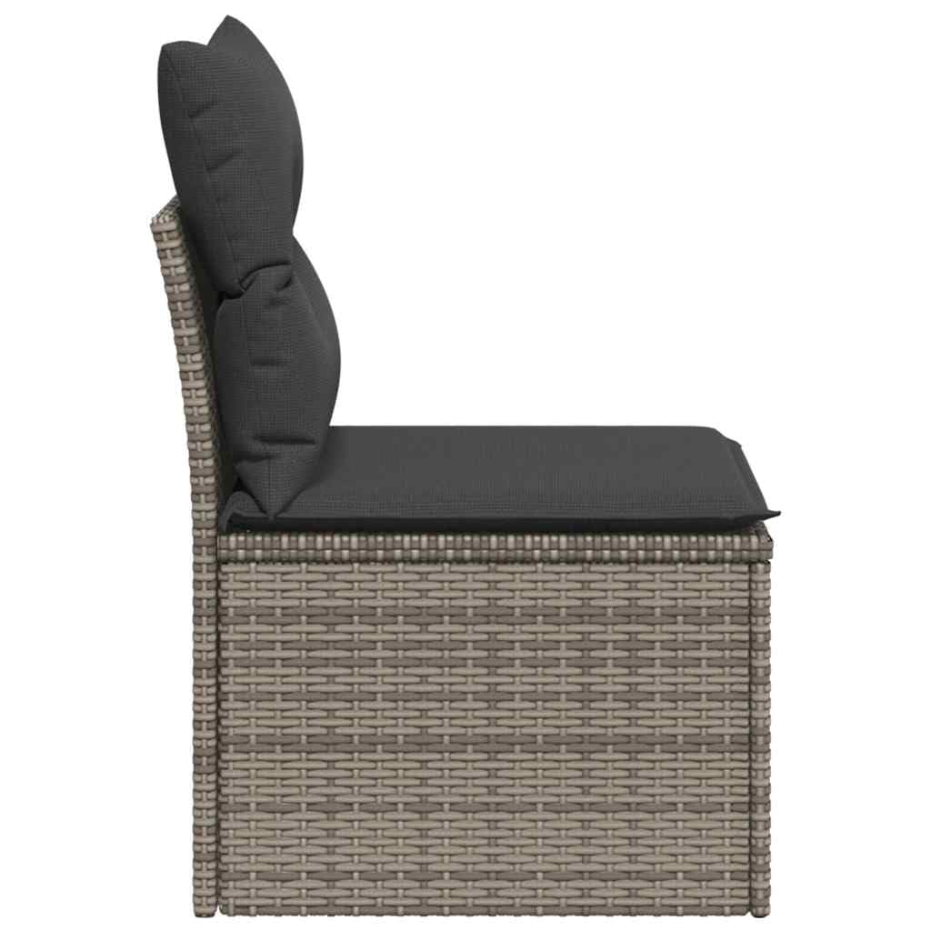 Divano Giardino Senza Braccioli in Polyrattan Grigio con Cuscini | Poltrona modulare per arredare patio o balcone, dotata di piedini regolabili per una stabilità ottimale.