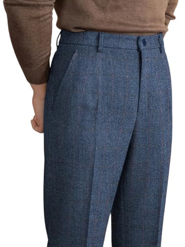 Men's Dress Pants Tweed Plaid Classic Fit Siut Separates Slim