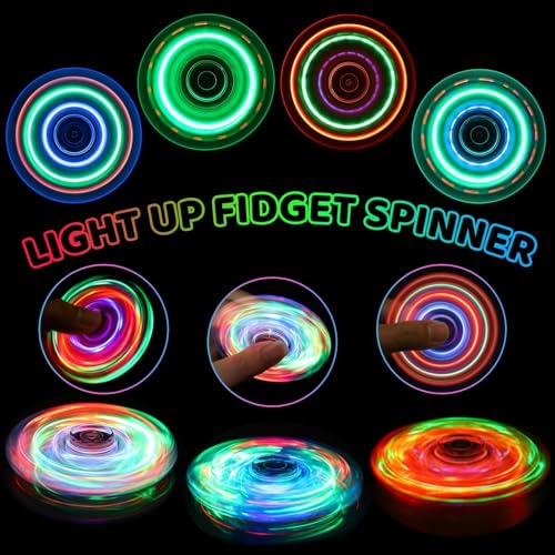 Image of Fidget Spinner 2 Pack, Light up Sensory Fidget Toys Adults Kids 4-8-12 with Autism ADHD, Kids Travel Toys Anxiety Stress Relief Teen Boy Gifts, Classroom Prizes Glow Birthday Party Graduation Gifts
