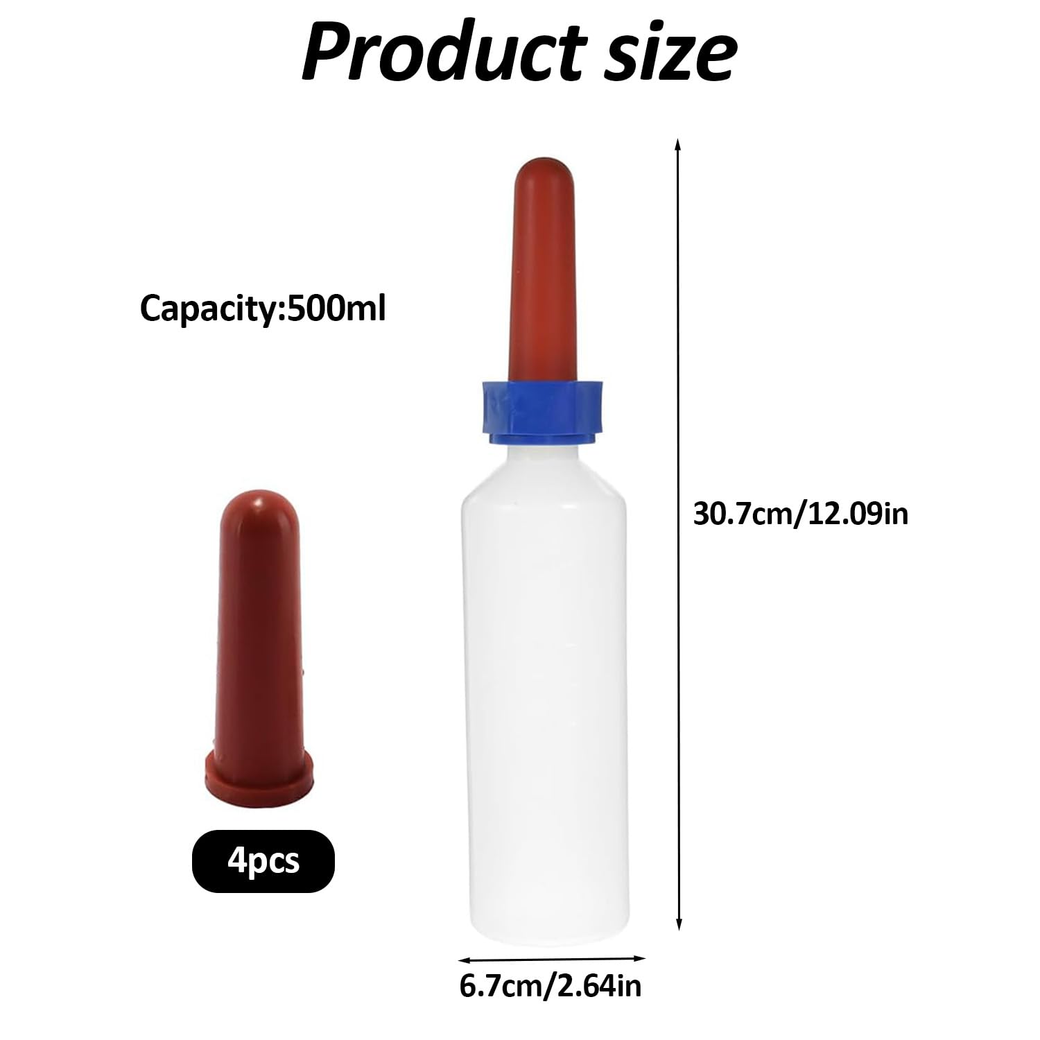 500 ml karmniki do mleka cielęcego, 2 sztuki butelek dla cieląt + 4 szt. smoczków, butelek do karmienia, z przezroczystą stopniowaną skalą, odpowiedni dla cieląt