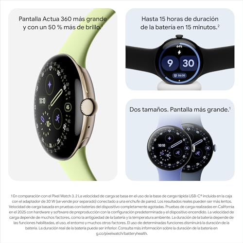 Miniatura 6 de Google Pixel Watch 4 (45 mm) - Smartwatch Android con Seguimiento de la Estado físico y Ayuda de Gemini - Caja de Aluminio en Color Piedra Lunar Satinada - Correa Deportiva en Piedra Lunar - Wi-Fi