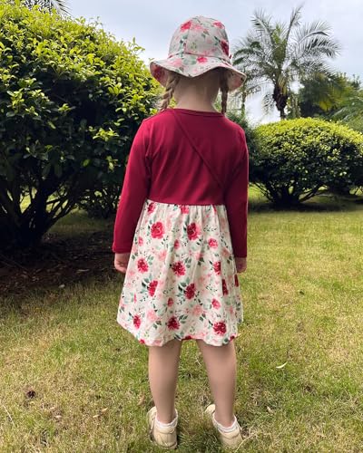 Baby Girl Dress Fall Toddler Dresses Long Sleeve Floral Girl Outfits with Hat and Bag 6M-5T4