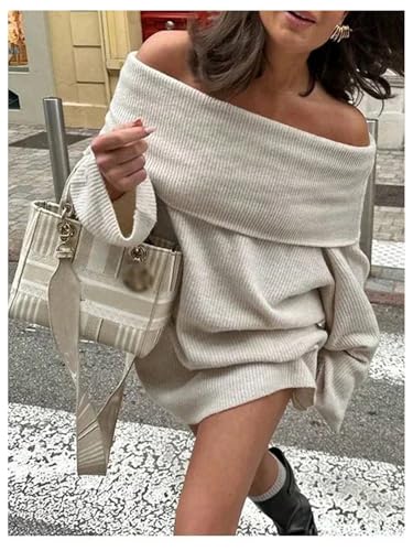 SOLY HUX Women's Off The Shoulder Sweater Dress Long Sleeve Knit Loose Mini Dresses2