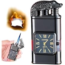 Windproof Dual-Flame Vintage Watch Lighter,2025 New Windproof Lighter Vintage Watch Bezel Jet Flame TorchBlack-B