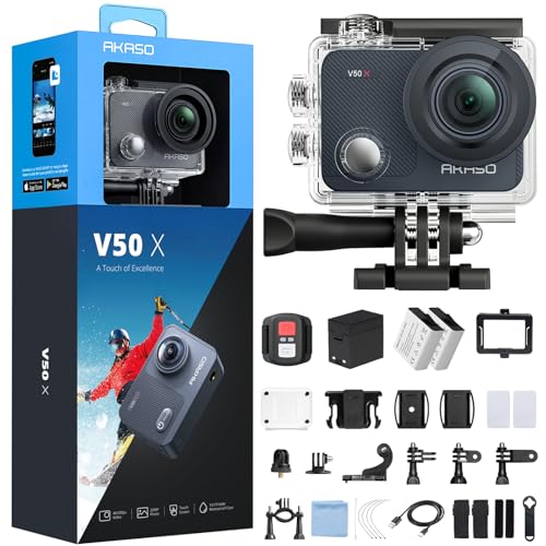 AKASO Cam&eacute;ra Sport 4K Etanche WiFi Action Cam&eacute;ra Sportive Ultra Full HD Stabilisateur avec T&eacute;l&eacute;commande &Eacute;cran Tactile 30fps Angle R&eacute;glable 131 Pieds sous Marine 2 Batteries Kit d'Accessoires &ndash; V50X