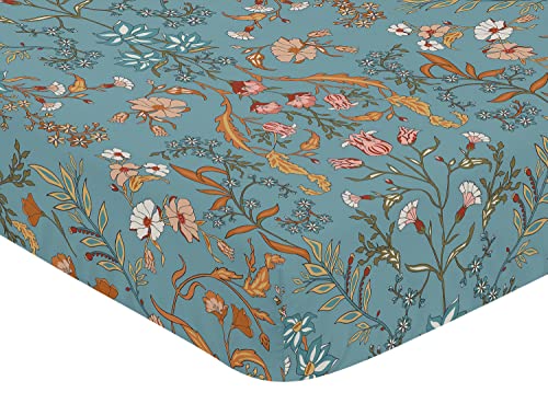 Sweet Jojo Designs Boho Wildflower Vintage Floral Girl Fitted Crib Sheet Baby Toddler Bed Nursery Teal Turquoise Rust Orange Daisy Leaves Botanical Paisley Leaf Flower Bohemian Farmhouse Blue Green #TOP2