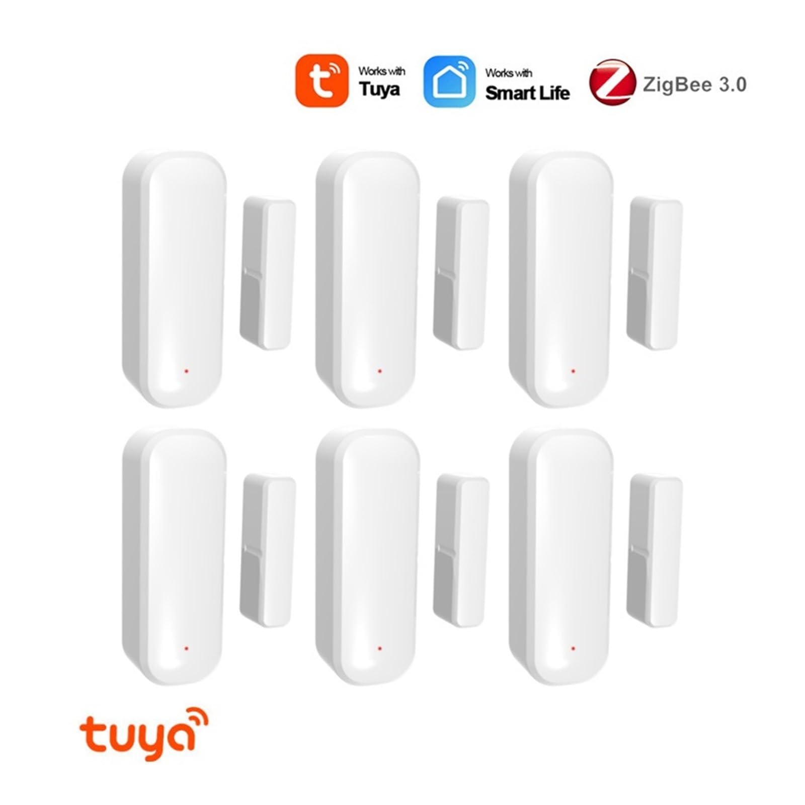 Sensor de puerta inteligente Tuya ZigBee, detectores de puerta abierta y cerrada, protección de seguridad inteligente for el hogar, Control de vida inteligente a través de Alexa Home(5 Pieces)