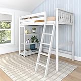 Max & Lily High Loft Bed, Twin Bed Frame For Kids With Bookcase, White