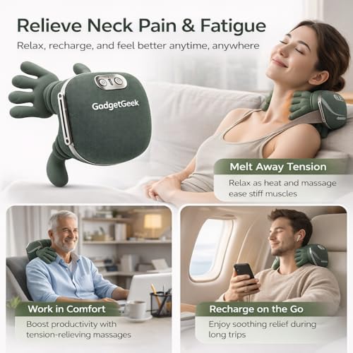 Image of Neck Massager for Pain Relief with Heat & Red Light Therapy | Enjoy soothing cervical pain relief with the GadgetGeek electric neck massager featuring heat and red light therapy.