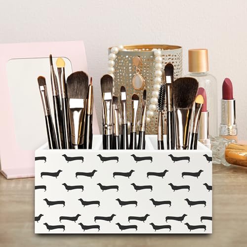 Image of Black Dachshund Pen Pencil Holder Organizer for Desk, Weiner Dog Gifts Wooden Box Signs Decorations for Home Office Desk Tabletop, Dachshund Lovers Gifts for Women Men