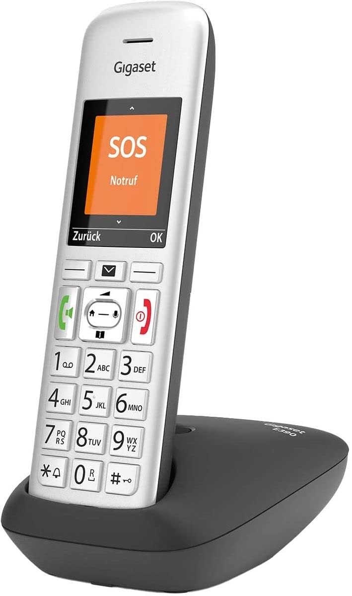 GigasetE390 - Wireless Seniors DECT Phone with Large Buttons and SOS Function - Easy Operation, Extra Large Colour Display, High Sound Quality, Silver/Black