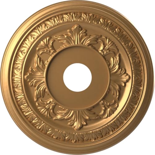 Image of Ekena Millwork CMP19BABGL Baltimore Thermoformed PVC Ceiling Medallion (Fits Canopies up to 7 3 /4 inch), 19 inchOD x 3 1 /2 inchID x 1 inchP, Bright Coat Gold
