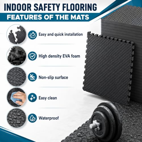 Image of 1 Inch /25mm Gym Floor mat Rubber for Heavy Workout Puzzle Floor mat for Home Exercise, Gym Equipment mat Interlocking Eva Foam Flooring Rubber Tiles Yoga, Kids Gym Mats for Floor