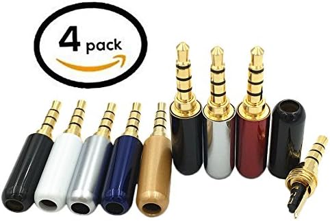 ANIMOAO 4PCS 3.5 mm Plug Audio Jack 4 Pole Gold Plated Earphone Adapter for DIY Stereo Headset Earphone or Used for Repair Earphone