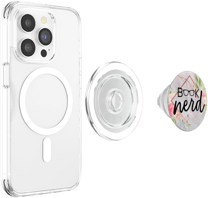 Book Nerd in Rose Pink Floral PACL113e PopSockets PopGrip: Swappable Grip for Phones & Tablets PopSockets PopGrip for MagSafe