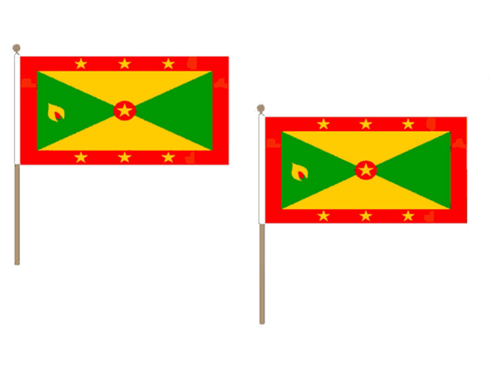 Drapeau Grenade 45x30cm HAMPE en bois lot de 10 drapeaux grenadin