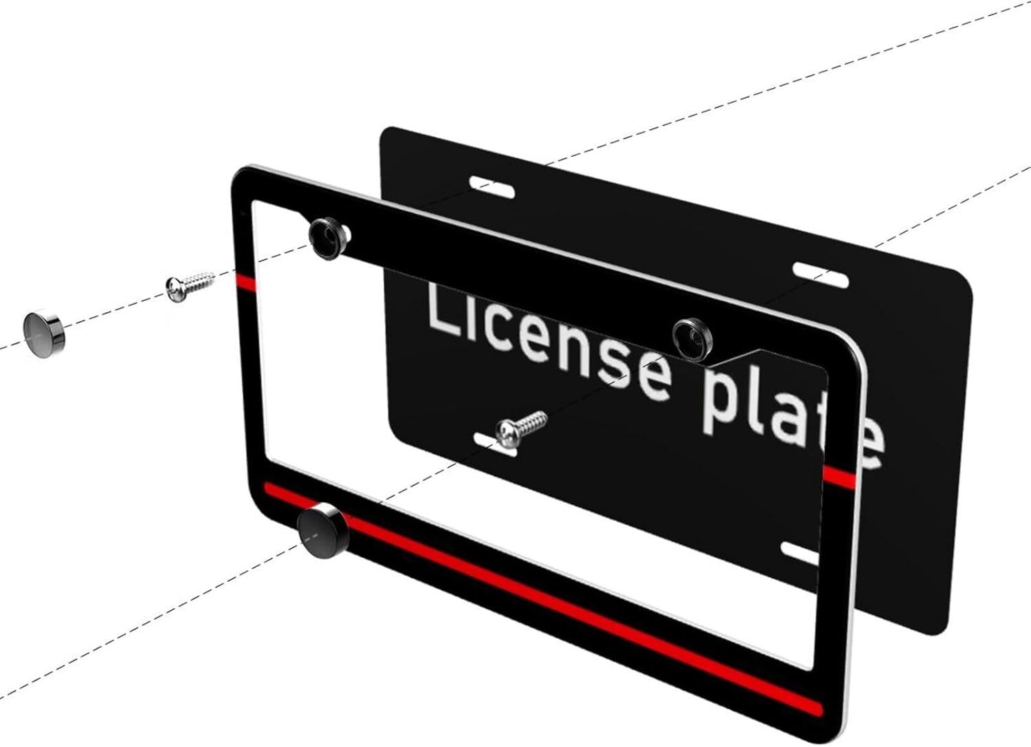 Thin Red Line License Plate Frame - 2 Pack Red Line License Plate Covers Aluminum Novelty Auto Car Tag Holder with 2 Holes 12.3 x 6.3 Inch Equipped with Screws for Women/Men for US Vehicle Standard - Image 4