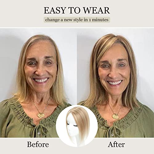 Aimeolyn Hair Toppers For Women Real Human Hair,Hair Toppers For Women No Bangs Top Hair Extensions Hair Pieces For Thinning Hair Wiglets Upgrade Lace Base Premium Remy Hair Toppers 12Inch #TOP4