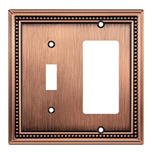Image of Henne Bery Sunken Pearls Heavy Duty Decorative Wall Plate Switch Plate Outlet Cover (Toggle /Decorator, Antique Copper)
