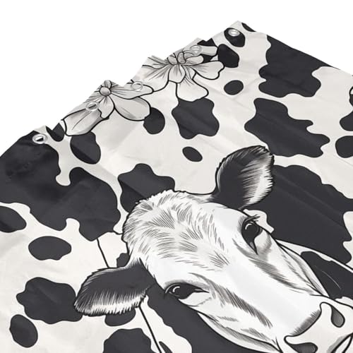 Rideau de douche résistant avec 12 crochets motif vache en textile de qualité