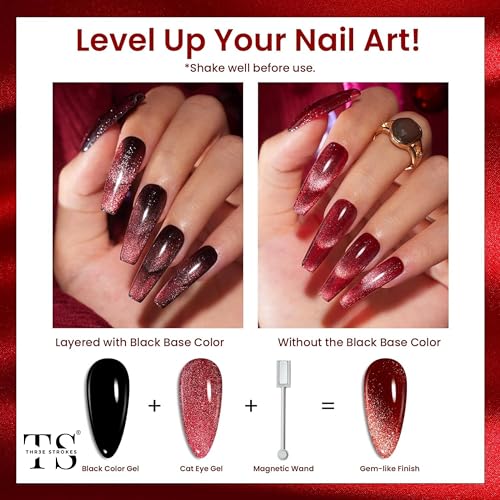 Image of THR3E STROKES Cat Eye Gel Nail Polish Set for Pink Brown Glitter Holographic Cat Eye, Salon Gel Manicure and Nail Art DIY at Home, Bright Moonlight (CLUSTER X)