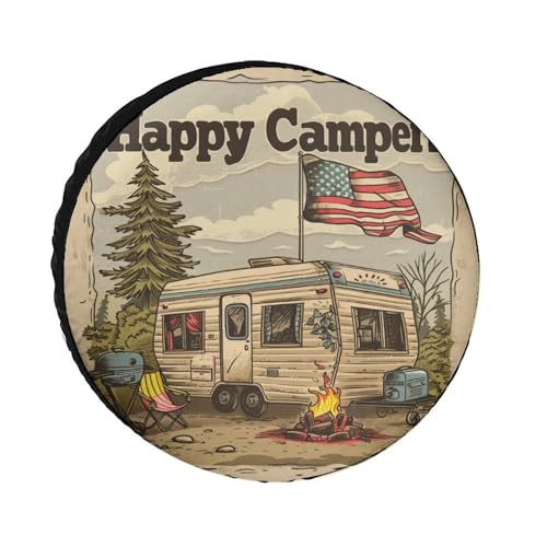 Image of Heavy Duty Spare Tire Cover Happy Campers Weatherproof Wheel Protectors Camping Camper Gifts Tire Cover for Camper Travel Trailer SUV Truck 16 Inch