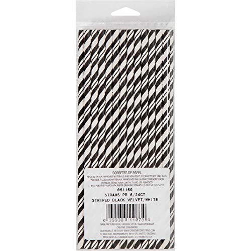 Pitillos de papel flexibles a rayas negro/blanco 24 pzas miniatura 4