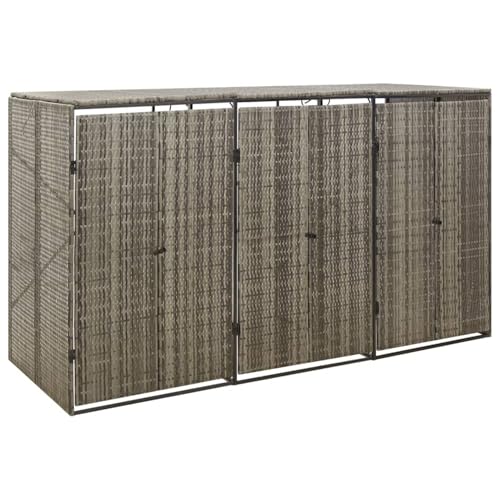 GecheerCobertizo 3 contenedores de Basura ratán PE Gris 207x80x117 cm