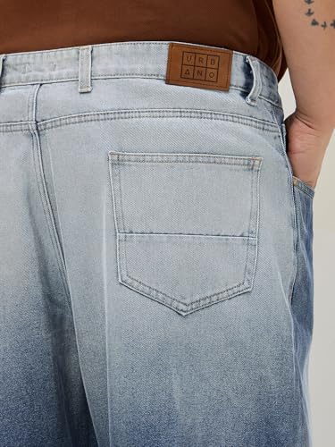 Image of Urbano Plus Men's Loose Baggy Fit Heavy Washed Faded Denim Jeans Non-Stretchable