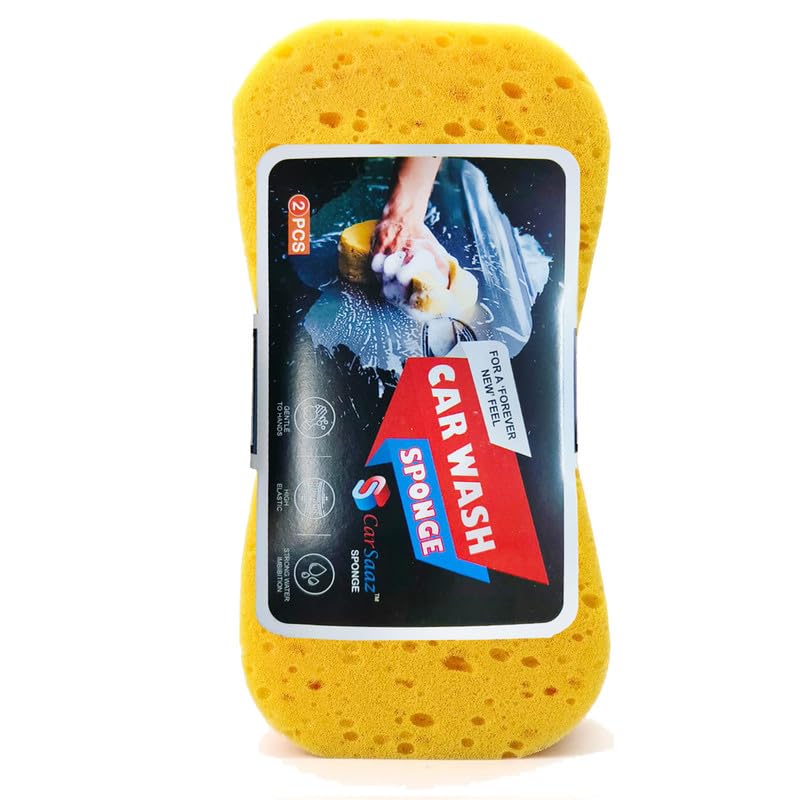 Image of CAR SAAZ Multipurpose Car Wash Sponge (Pack of 2) | Highly Absorbent, Soft, & Scratch-Free, Reusable Cleaning Sponge | for Cars, Bikes, Kitchen, Bathroom, Glass & Household Surfaces