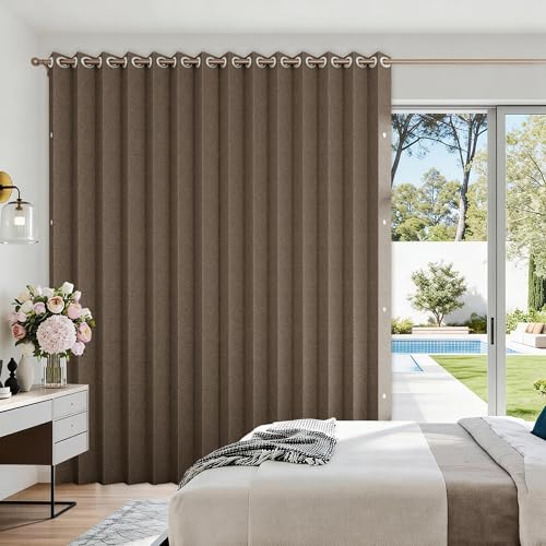 HMYI Faux Linen Fabric Vertical Shades for Sliding Doors, 100% Blackout Door Shade for Large Windows, 1 Panel, W100 x L96, Brown