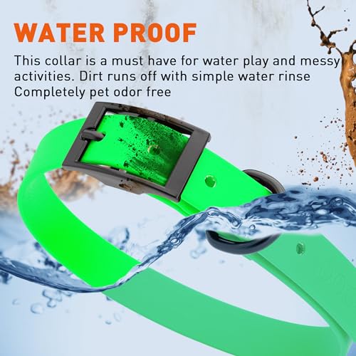 Image of Dogline Biothane Waterproof Dog Collar Strong Coated Nylon Webbing with Black Hardware Odor- Proof for Easy Care Easy to Clean High Performance Fits Small Medium or Large Dogs, Tropical Green