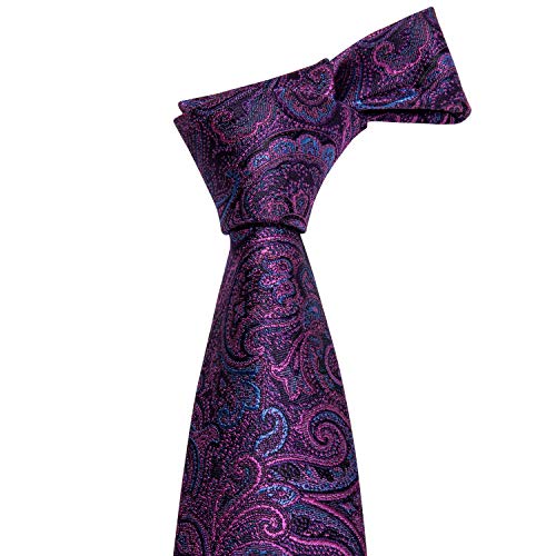 Image of Barry.Wang Men Tie Set Paisley Silk Necktie Pocket Square Cufflinks Formal Wedding Business Party