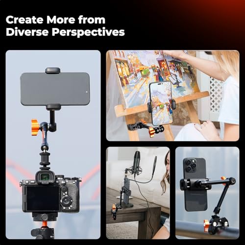 Image of K&F CONCEPT 9.8 inch Magic Arm Clamp with Phone Holder, 360 Ball Heads Camera Arm Mount for Phone /LED Lights /Monitor /Flash /Microphone /DSLR Camera