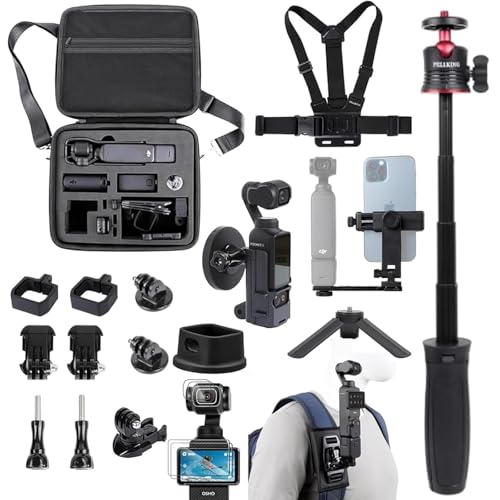 PellKing Accessories Kit for Osmo Pocket 3,Included Carrying Case,Magnetic Mount,Phone Monitor Holder,Selfie Stick,Mini Tripod,Desk Support Mount,Shoulder Strap,Chest Strap,Screen Protector,and Other