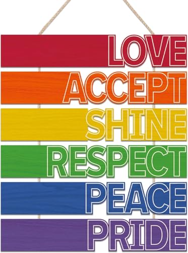 CHDITB Pride Decorations,LGBT Pride Wooden Sign,Rainbow Love is Love Hanging Plaque,Inclusive Gays Door Hanger,Pride Wall Art Sign Hanger for Couple,Romantic Gifts for Her/Him,LGBTQ Month Decorations