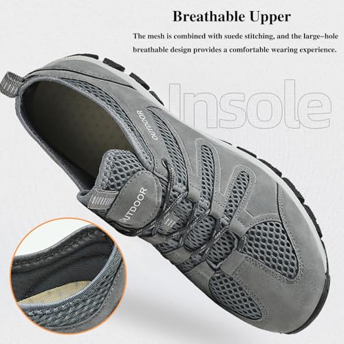 Men's Suede Lace Up Mesh Hiking Shoes,Breathable Non-Slip Outdoor Casual Climbing Sneakers Lightweight Comfortable Trekking Trail Shoes4
