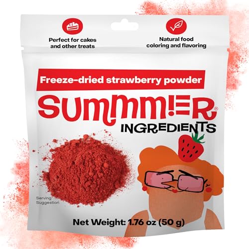Summmer Freeze Dried Strawberry Powder - 1.76 Oz Sugar Free 100% Natural Strawberries for Baking Smoothies - Sustainably Grown Gluten-Free Vegan Baking Powder