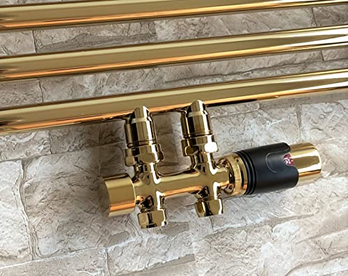 Gulfstream-Komfort MITTELANSCHLUSSGARNITUR 50MM Heizungssystem Zweirohr Anthrazit Schwarz Weiß Chrom Gold Gerade und Eckausführung NEU Mod. (Gold Universal mit Schwarzem Thermostat) Cover