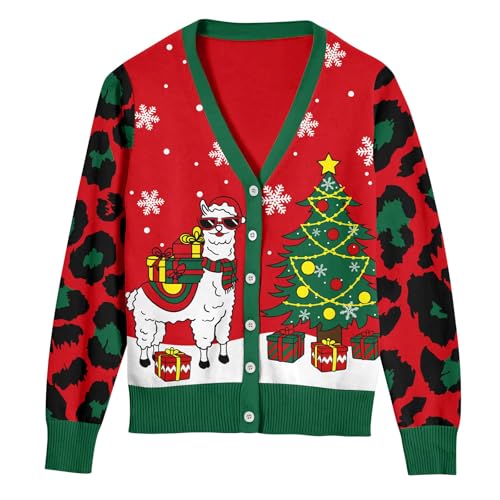 ALISISTER Damen Weihnachtsstrickjacke Alpaka Langarm Strickpullover...