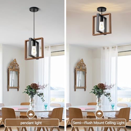 9MMML Wood Pendant Light Kitchen Island Set of 3, Farmhouse Hanging Lamp with 62'' Height Adjustable Cord, Small Ceiling Pendant Light Fixture for Dining Room, Entryway, Foyer - Image 6