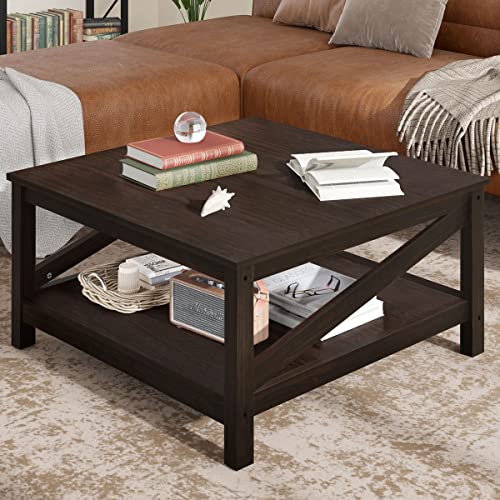 Yitahome SV3PJ2G1 2-Tier Square Coffee Tables With Storage,Coffee Table For Living Room,Center Table Coffee Table For Home,Wood Living Room Table Industrial Small Farmhouse Cocktail Table, Espresso thumb #2