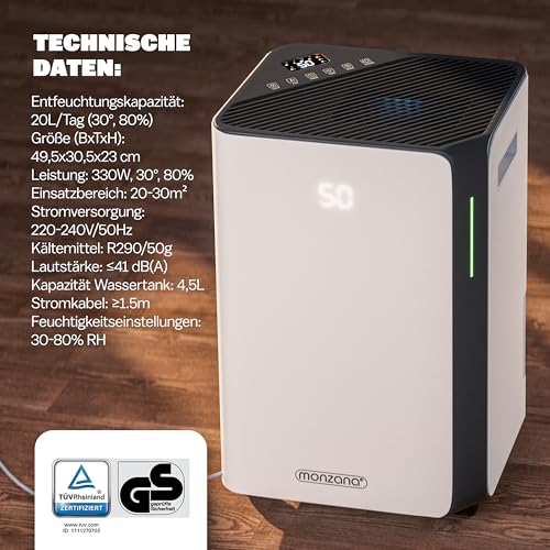 Monzana® Deumidificatore Elettrico 20-30m²